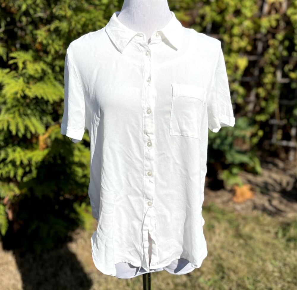 Mango Short Sleeve Pocket Shirt White Size 6 Minimalist Preppy Business